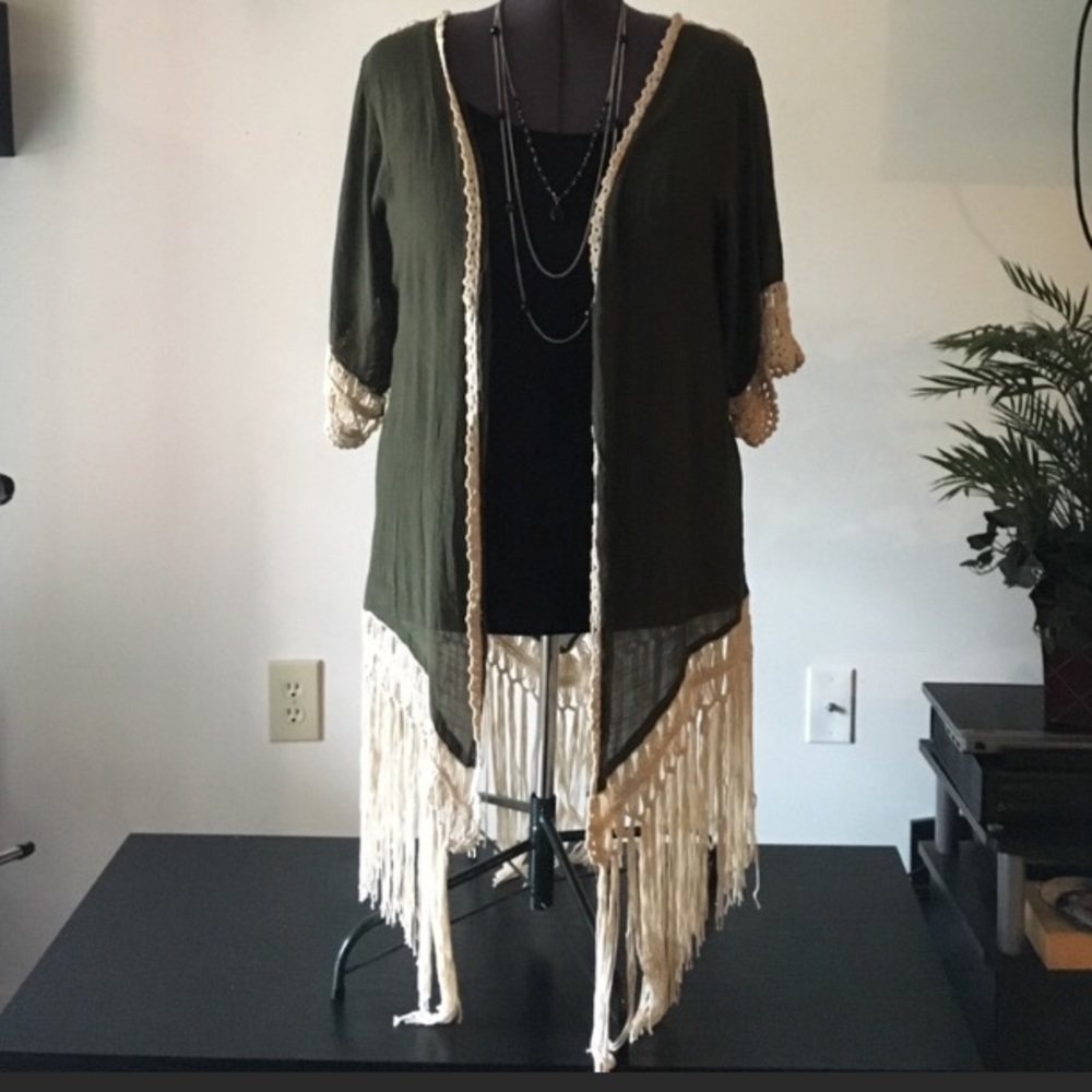 Fringe green festival lightweight cardigan boho